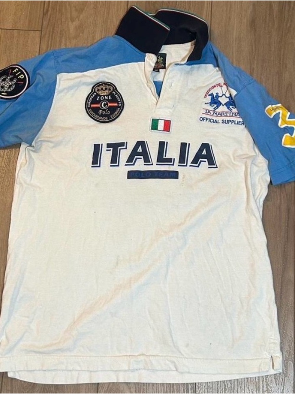 Italia White & Light Blue Polo Shirt